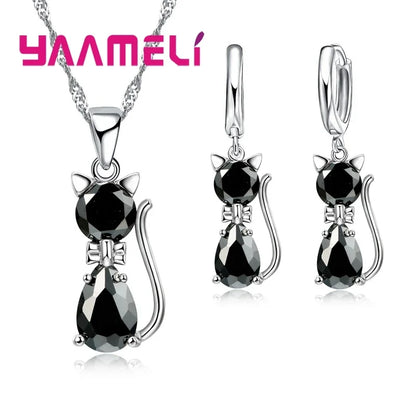 Collar y Pendientes de Gato con Zirconia