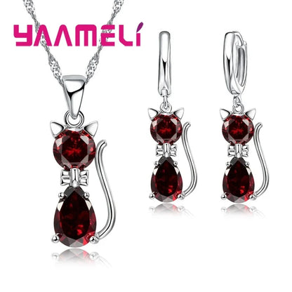 Collar y Pendientes de Gato con Zirconia