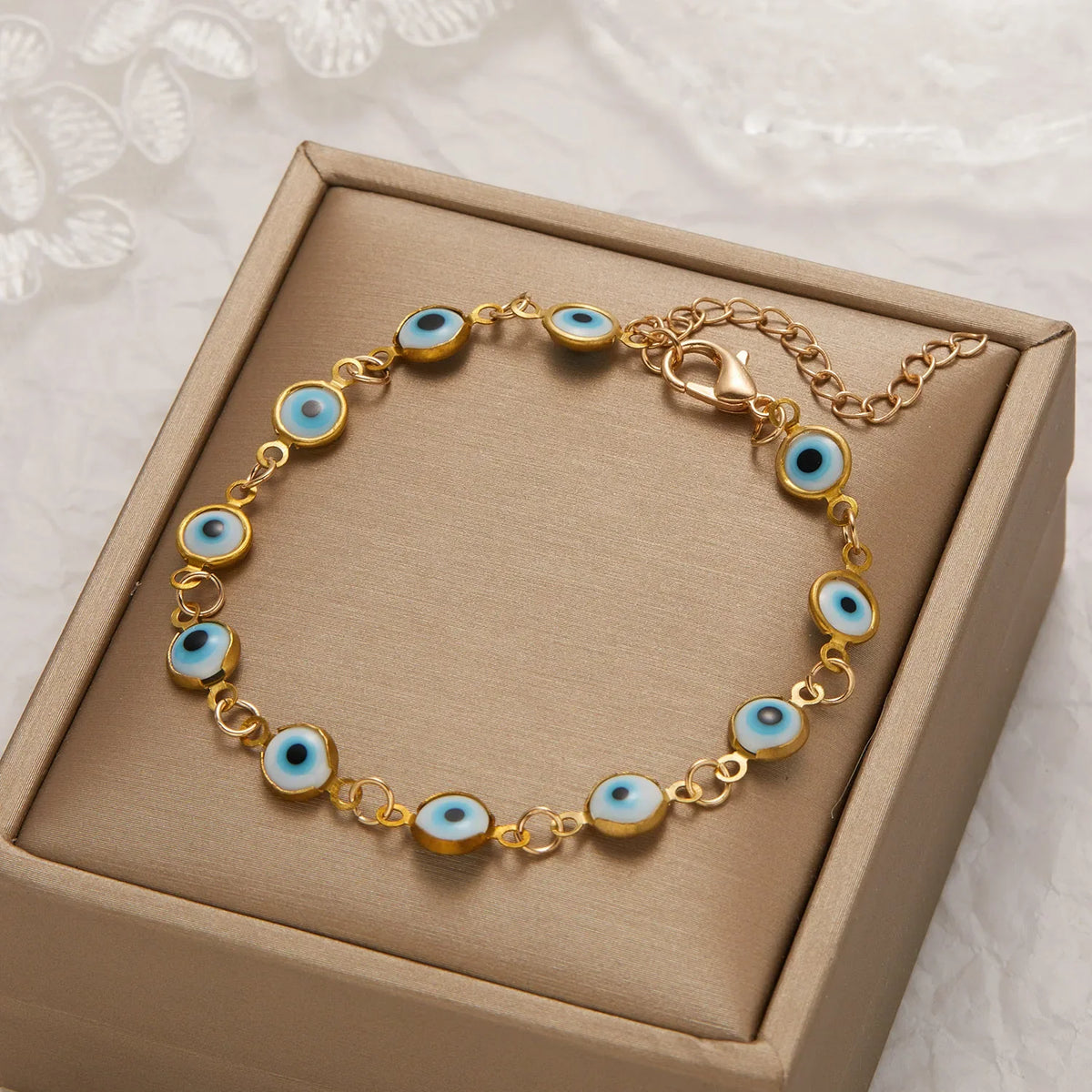 Pulsera Ojo Turco de la Suerte y Protección Dorada Ajustable