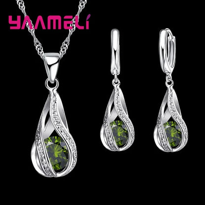 Set Collar y Aretes Gota de Rocío Cristal
