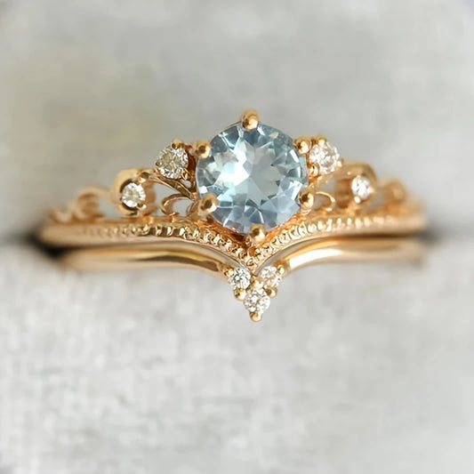 Anillo Dorado Princesa Azul con Circonita