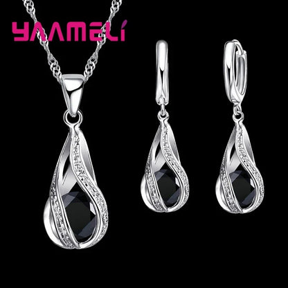 Set Collar y Aretes Gota de Rocío Cristal