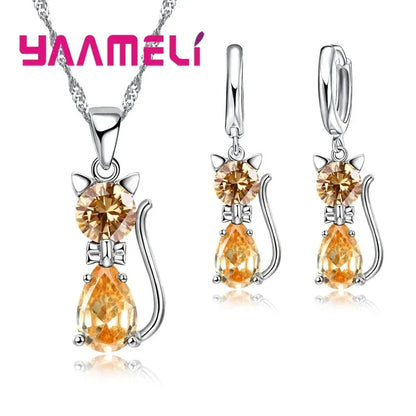 Collar y Pendientes de Gato con Zirconia