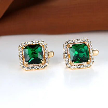 Pendientes cuadrados verdes con circonitas doradas | Oro