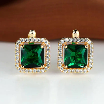 Pendientes cuadrados verdes con circonitas doradas | Oro