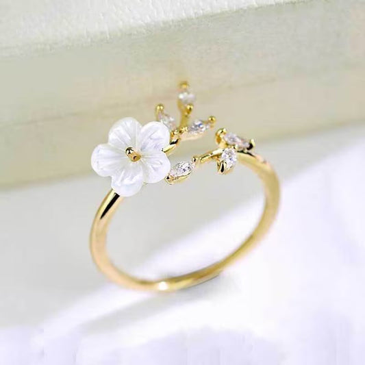Anillo Ajustable Vintage con Flor y Hojas
