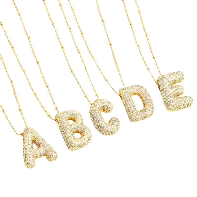 Set de collares con iniciales Bubble Letter | Oro blanco