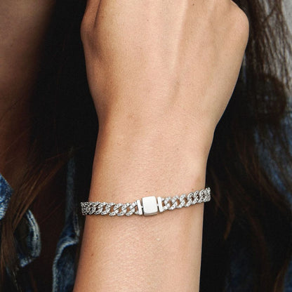 Pulsera pavé Cuban | Oro blanco