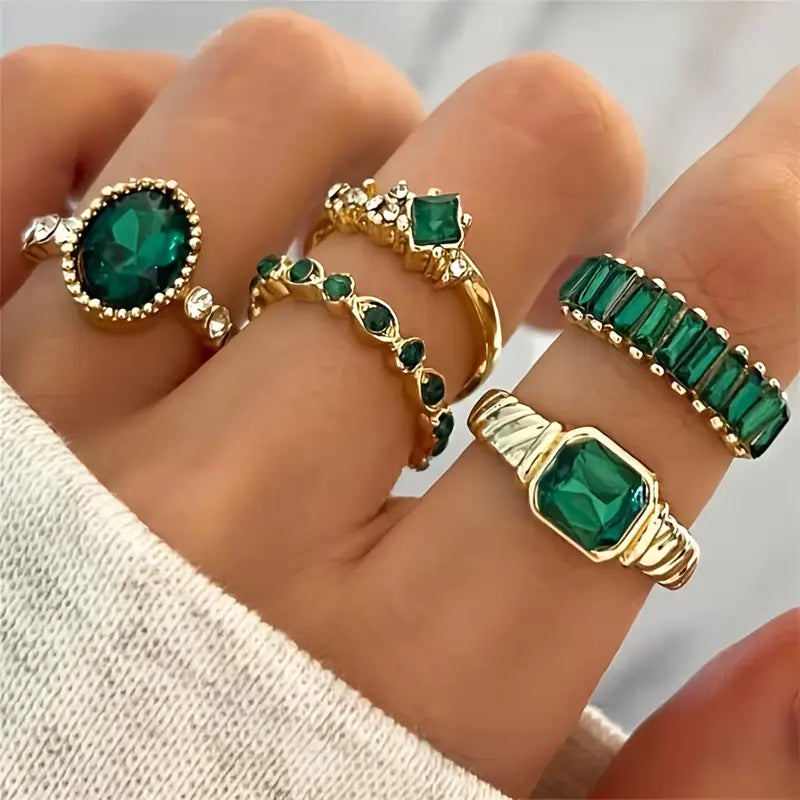 Set exquisito de anillos de esmeralda Zarina | Oro
