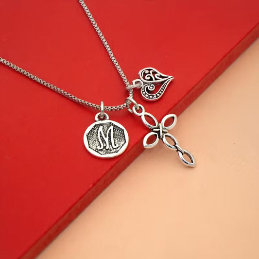 Collar Corazón y Cruz con inicial