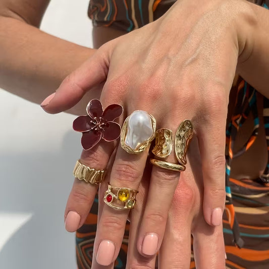 Set x 6 anillos estilo barroco vintage con perlas