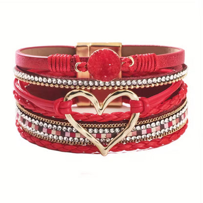Pulsera Bohemia Multicapa con Corazón Dorado