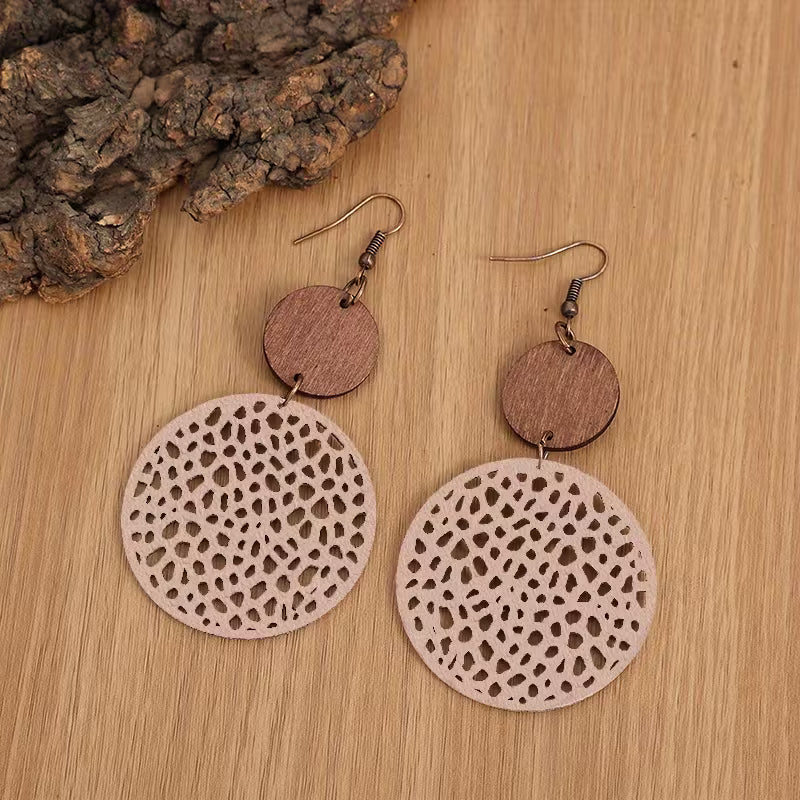 Pendientes Bohemios Retro de Madera y Cuero
