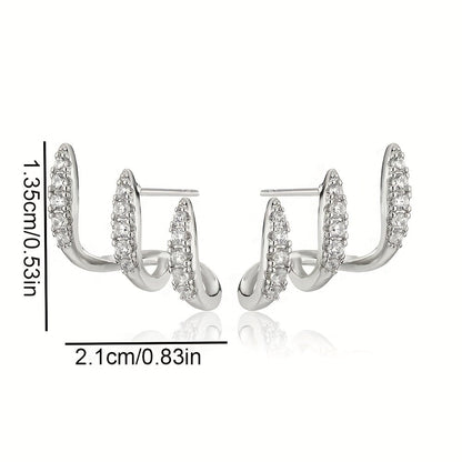Pendientes de botón elegantes de strass con tres garras