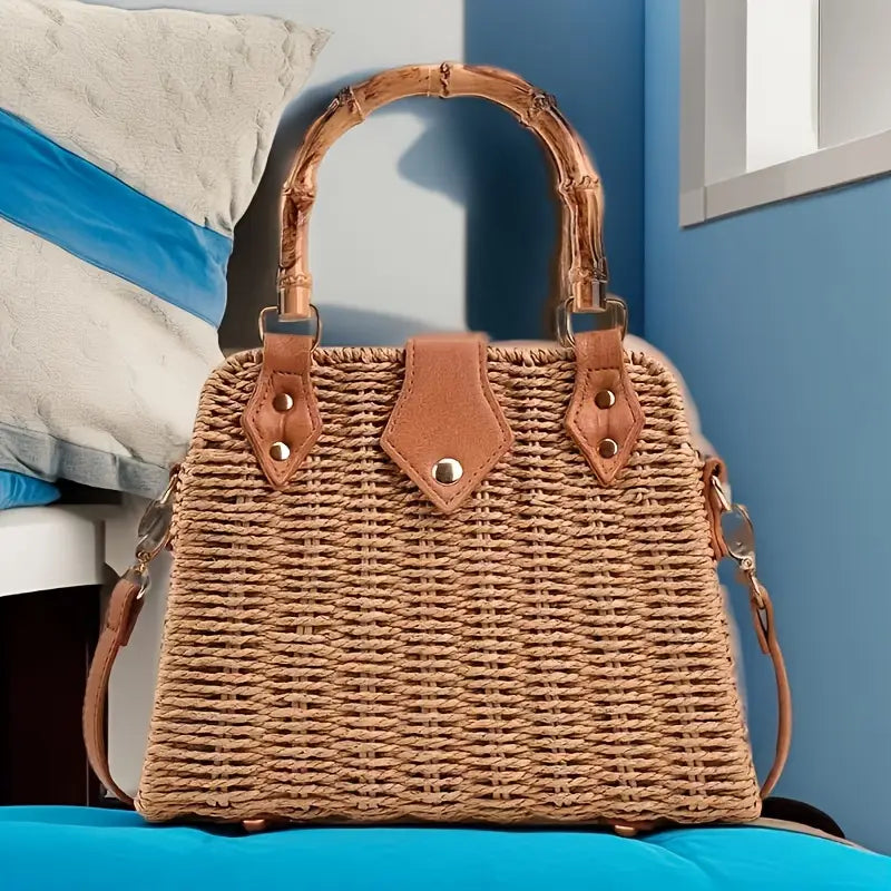 Ruth - Bolsa tote de paja tejida de estilo francés