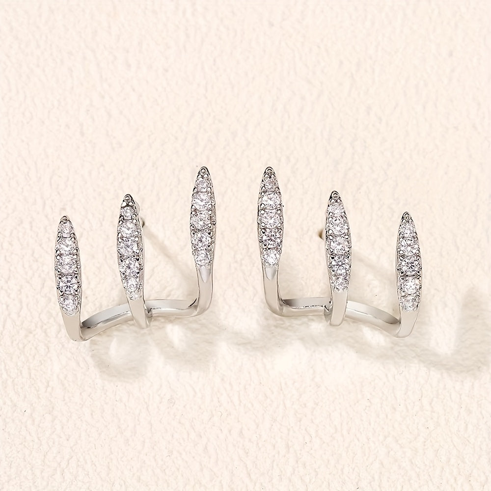 Pendientes de botón elegantes de strass con tres garras
