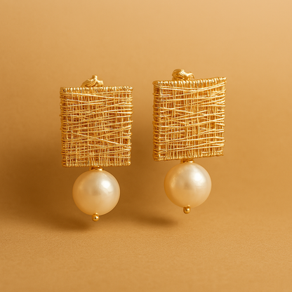 Pendientes vintage de hilos dorados con perlas