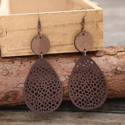 Pendientes de Cuero Estilo Vintage con Calado