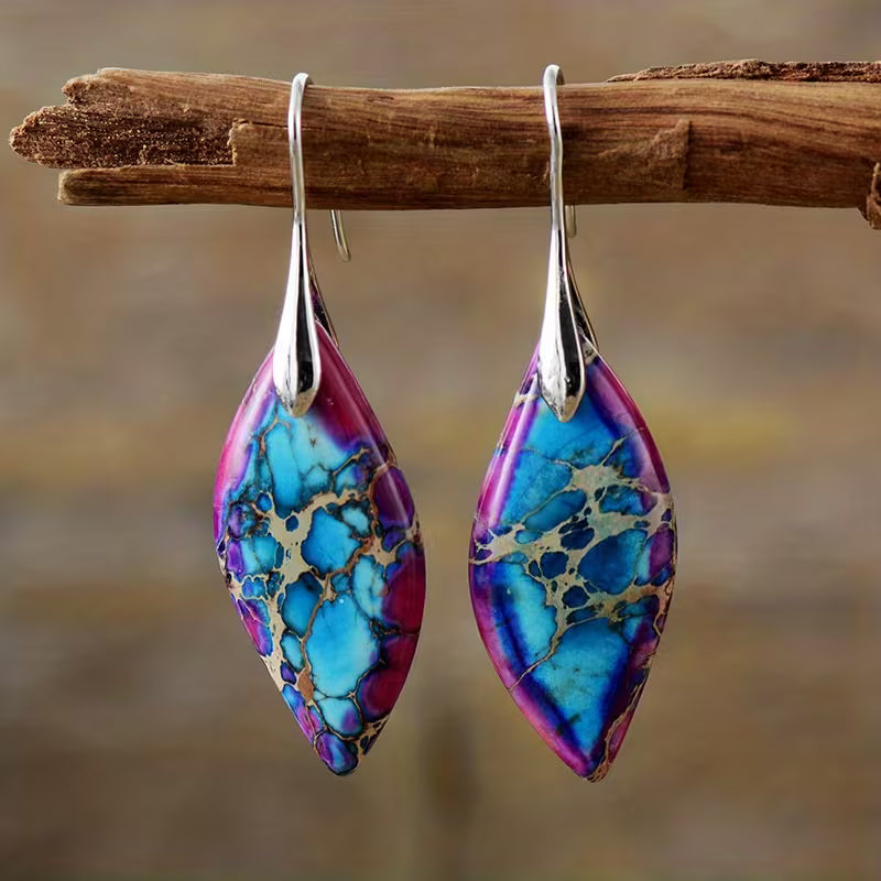 Pendientes Colgantes de Hoja de Piedra Natural