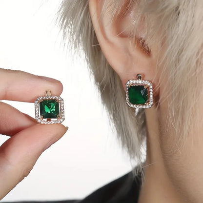Pendientes cuadrados verdes con circonitas doradas | Oro