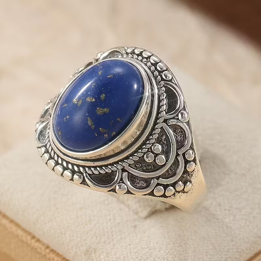 Anillo de Lapislázuli con Incrustaciones de Cobre Vintage