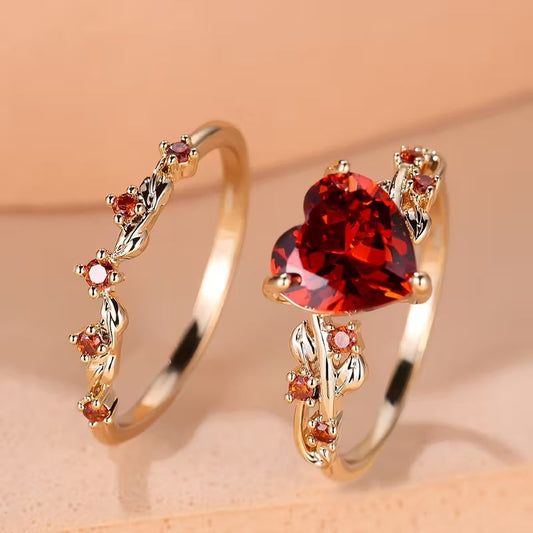 Set de anillos con acento de corazón Redvine | Oro