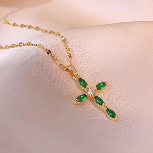 Collar cruz de esmeralda | Oro