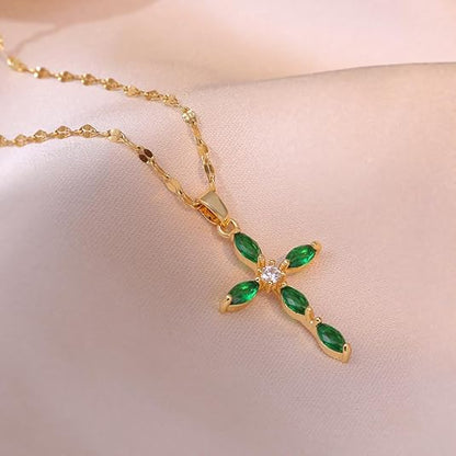 Collar cruz de esmeralda | Oro
