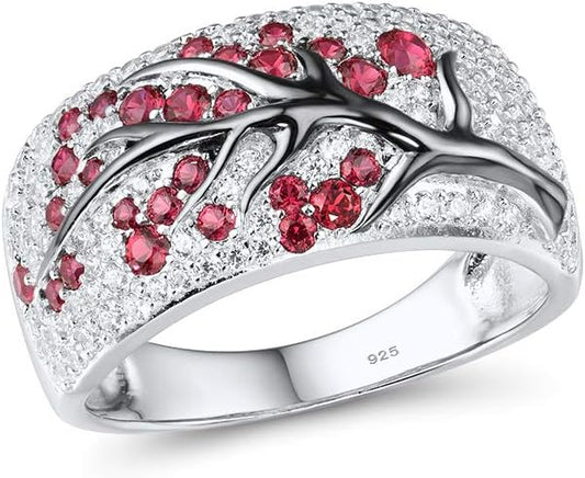 Anillo árbol floreciente de rubí | Oro blanco