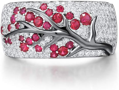 Anillo árbol floreciente de rubí | Oro blanco