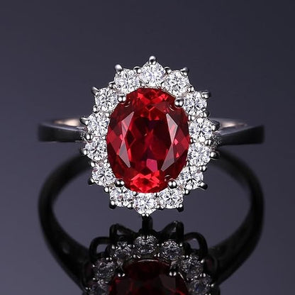 Anillo halo clásico de rubí | Oro blanco