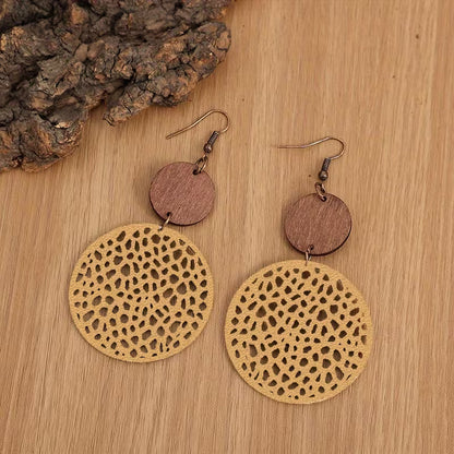 Pendientes Bohemios Retro de Madera y Cuero
