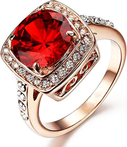 Anillo llamativo halo de rubí | Oro rosado