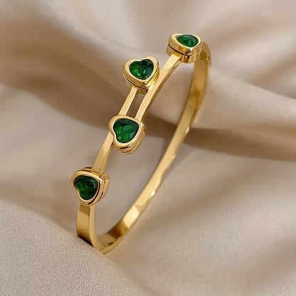 Pulsera Corazones Verdes | Oro