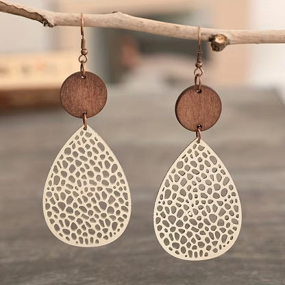 Pendientes de Cuero Estilo Vintage con Calado