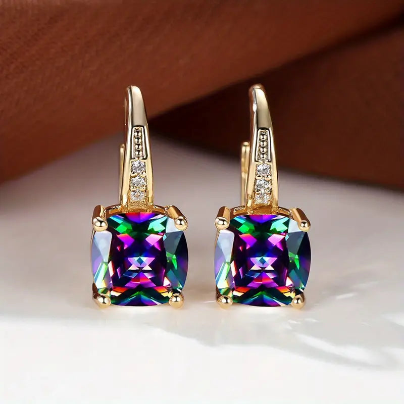 Pendientes aros de piedra Mystic Sapphire | Oro