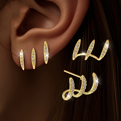 Pendientes de botón elegantes de strass con tres garras
