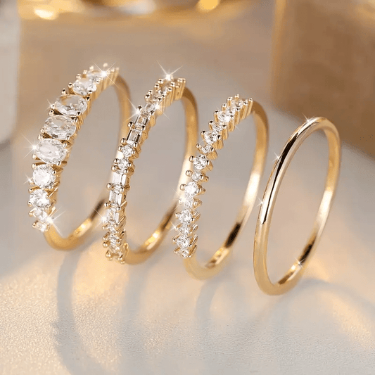 Set de Anillos de oro de 14 quilates con circonitas