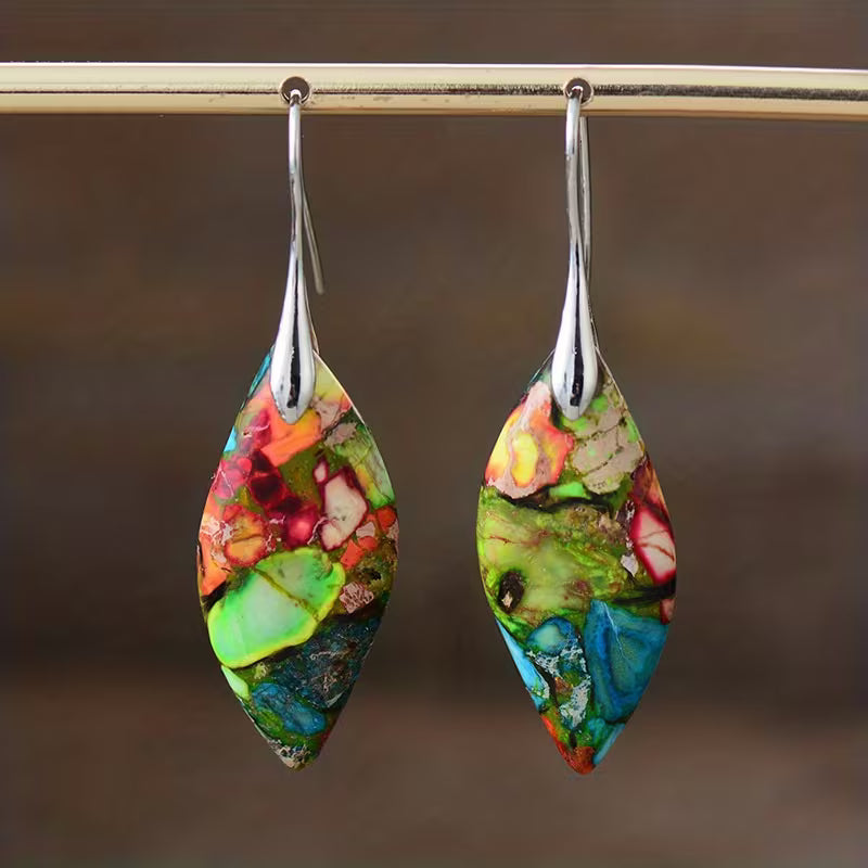 Pendientes Colgantes de Hoja de Piedra Natural