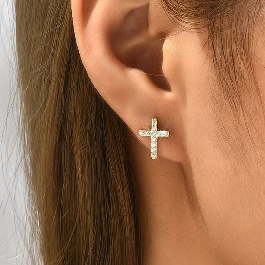 Arete de botón Cruz minimalista