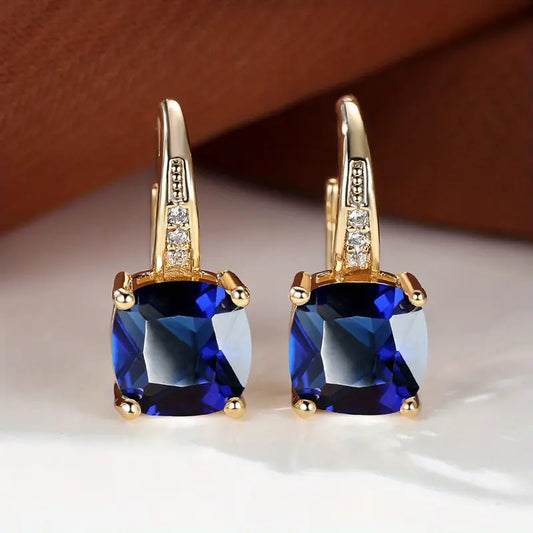 Pendientes aros de piedra Mystic Sapphire | Oro