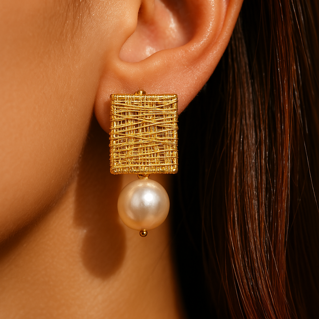 Pendientes vintage de hilos dorados con perlas