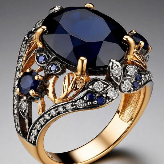 Anillo de Zafiro Negro y Circonitas