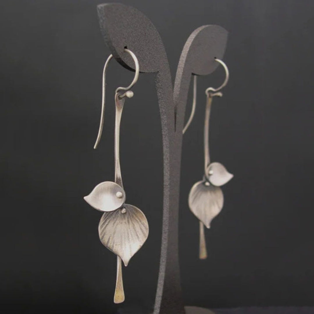 Pendientes boho de hoja en plata