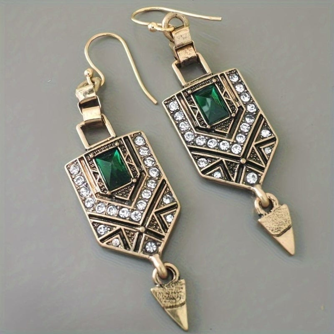 Pendientes Circonitas Verdes Dorados Vintage