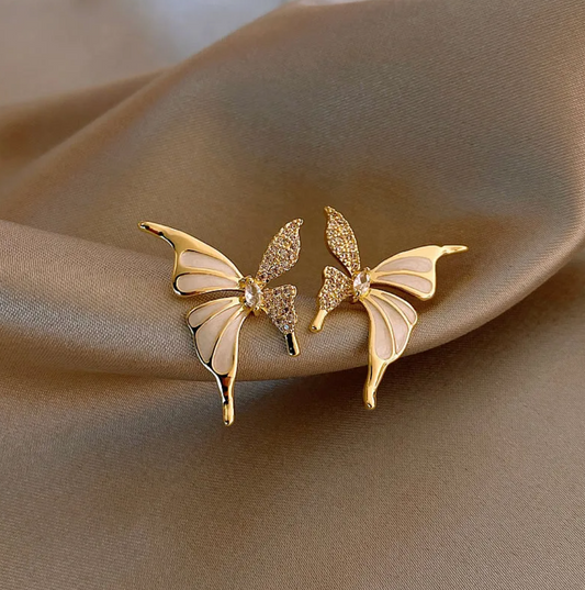 Aretes tipo botón mariposa chapados en oro de 18 quilates