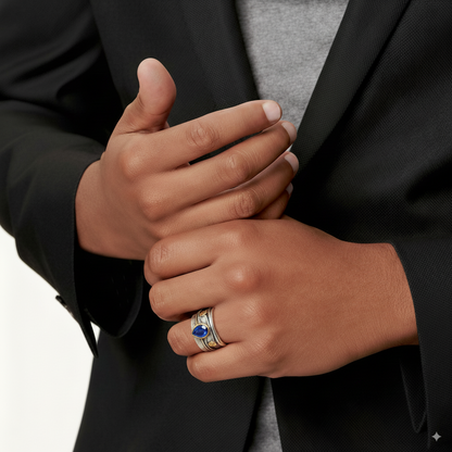 Anillo Zafiro Azul Vintage Plateado