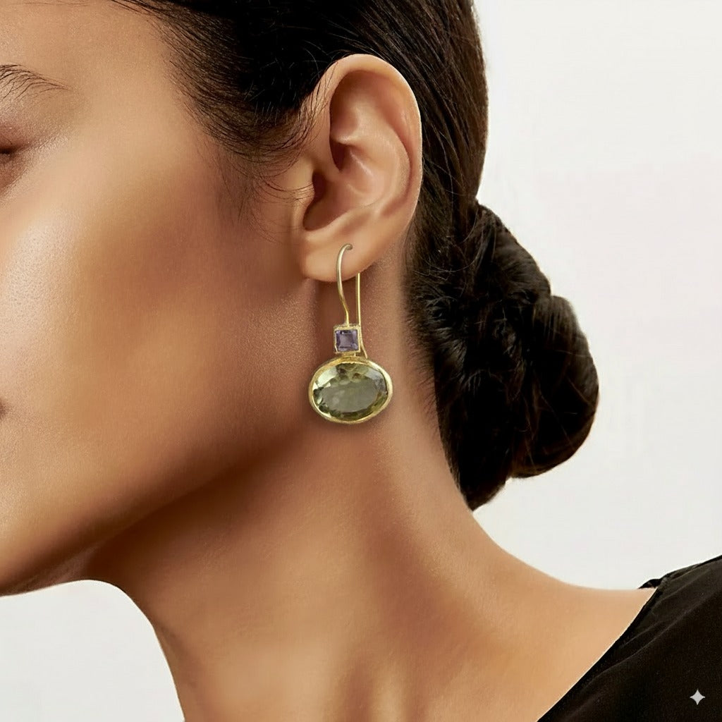 Pendientes Cristales Verdes Dorados Vintage