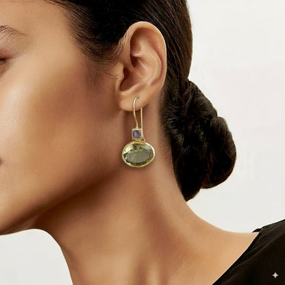 Pendientes Cristales Verdes Dorados Vintage