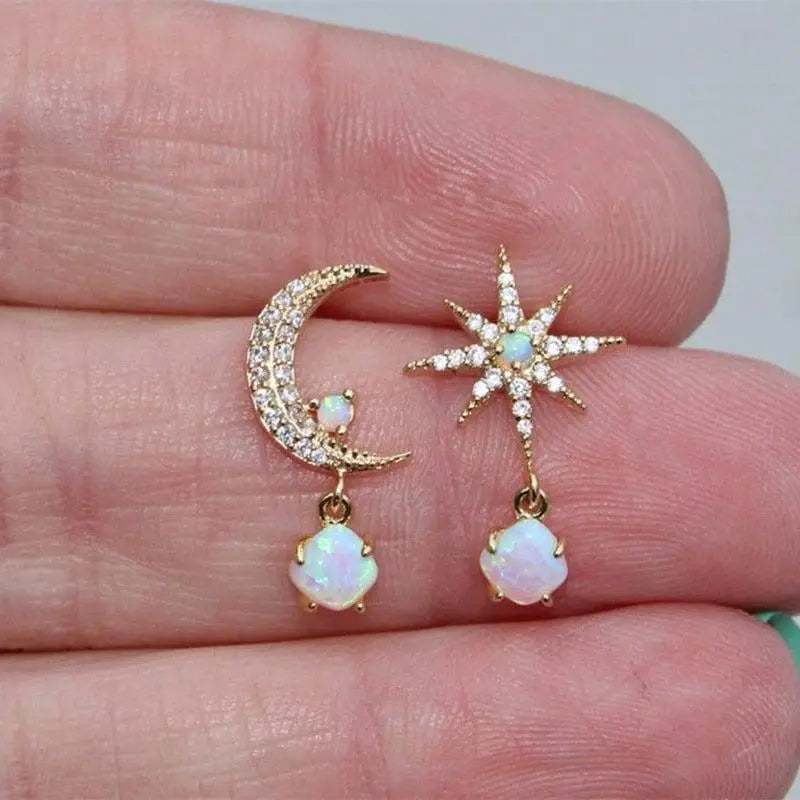 Pendientes Luna y Estrella de Oro y Ópalo
